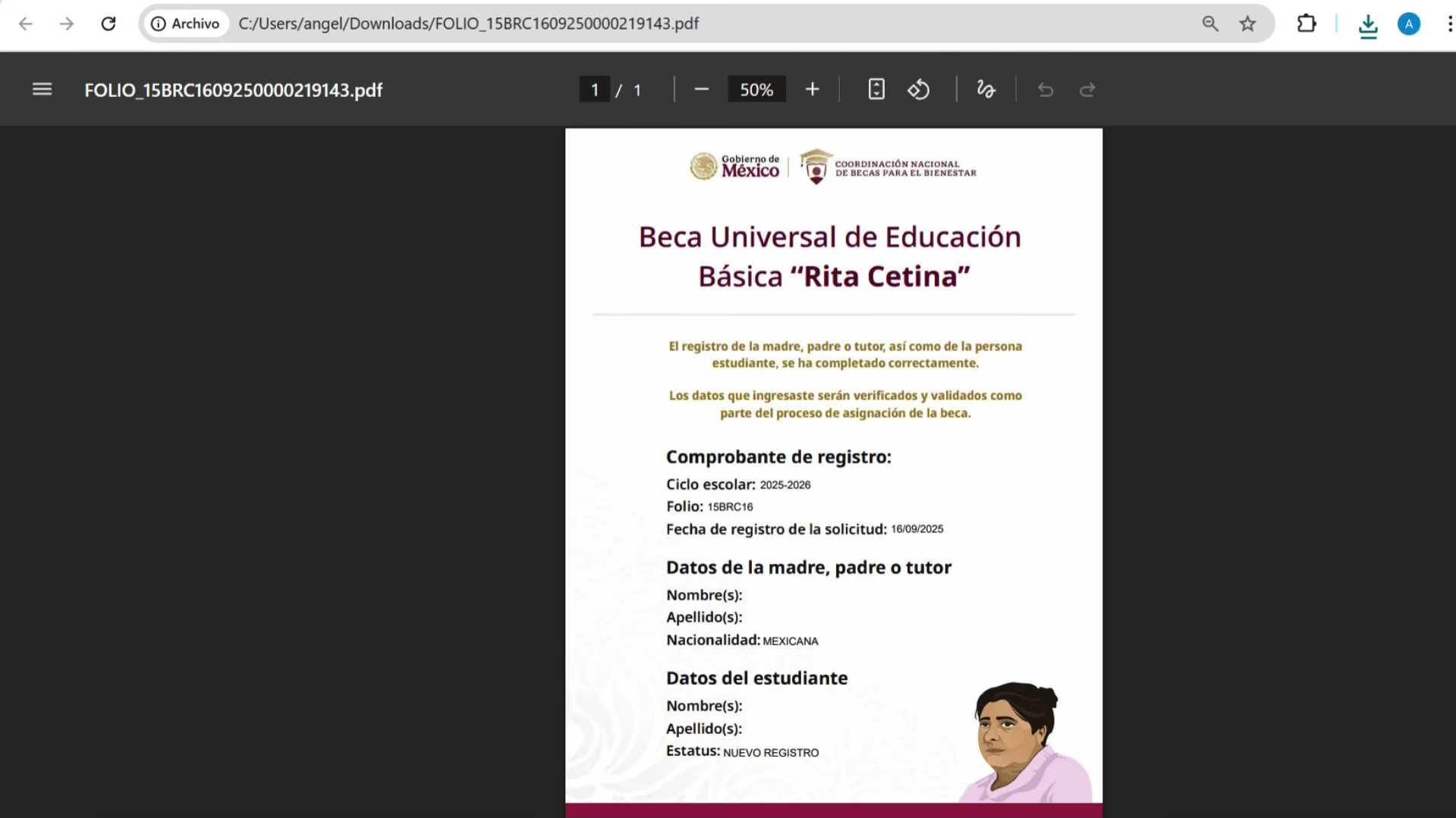 Agregar otro estudiante en la Beca Rita Cetina desde el portal oficial